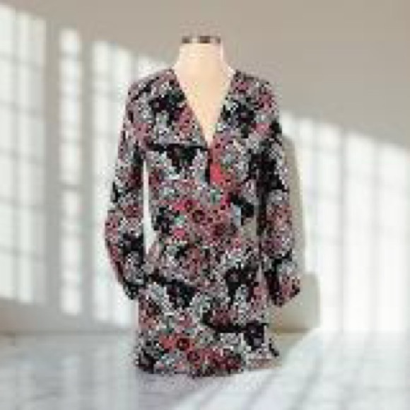 H&M dark floral pink & black long sleeve romper playsuit SZ 12 cinch bow waist - Picture 5 of 6